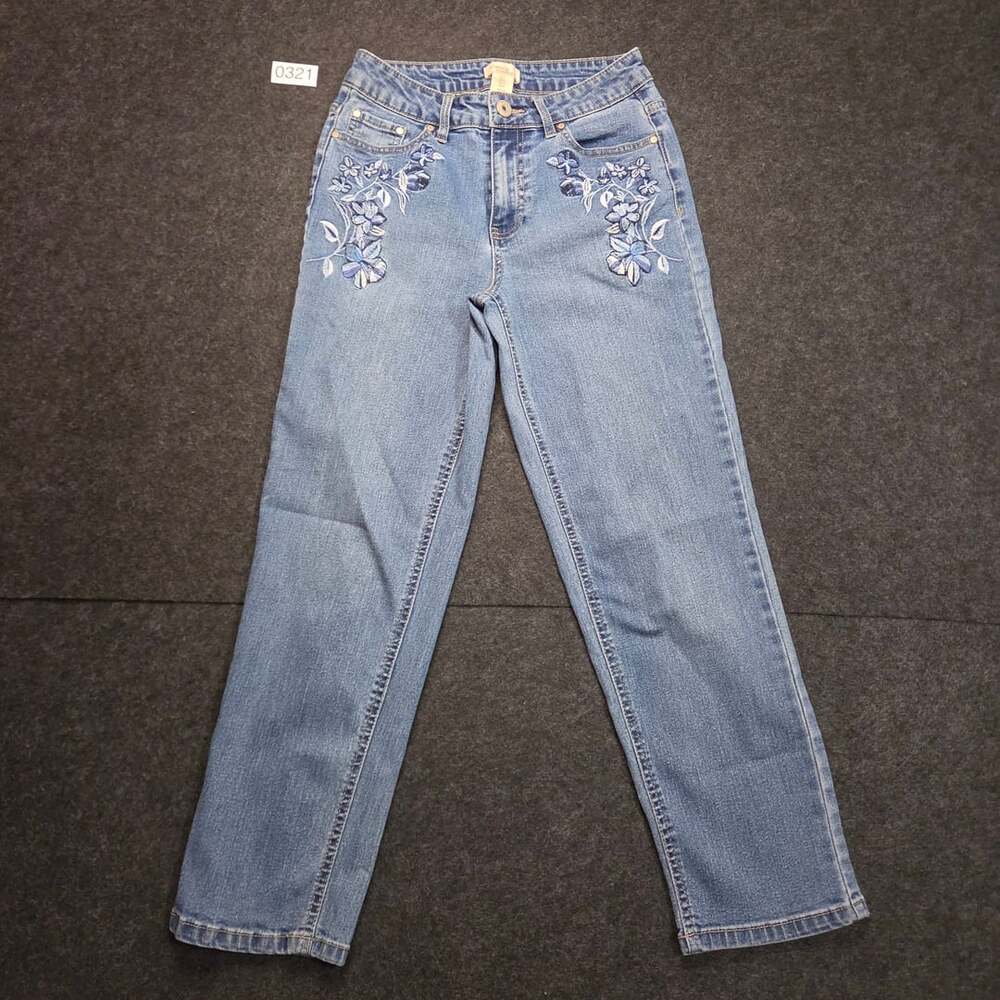 Camila Coelho Floral Embroidered Jeans Size 2 Light Blue Denim